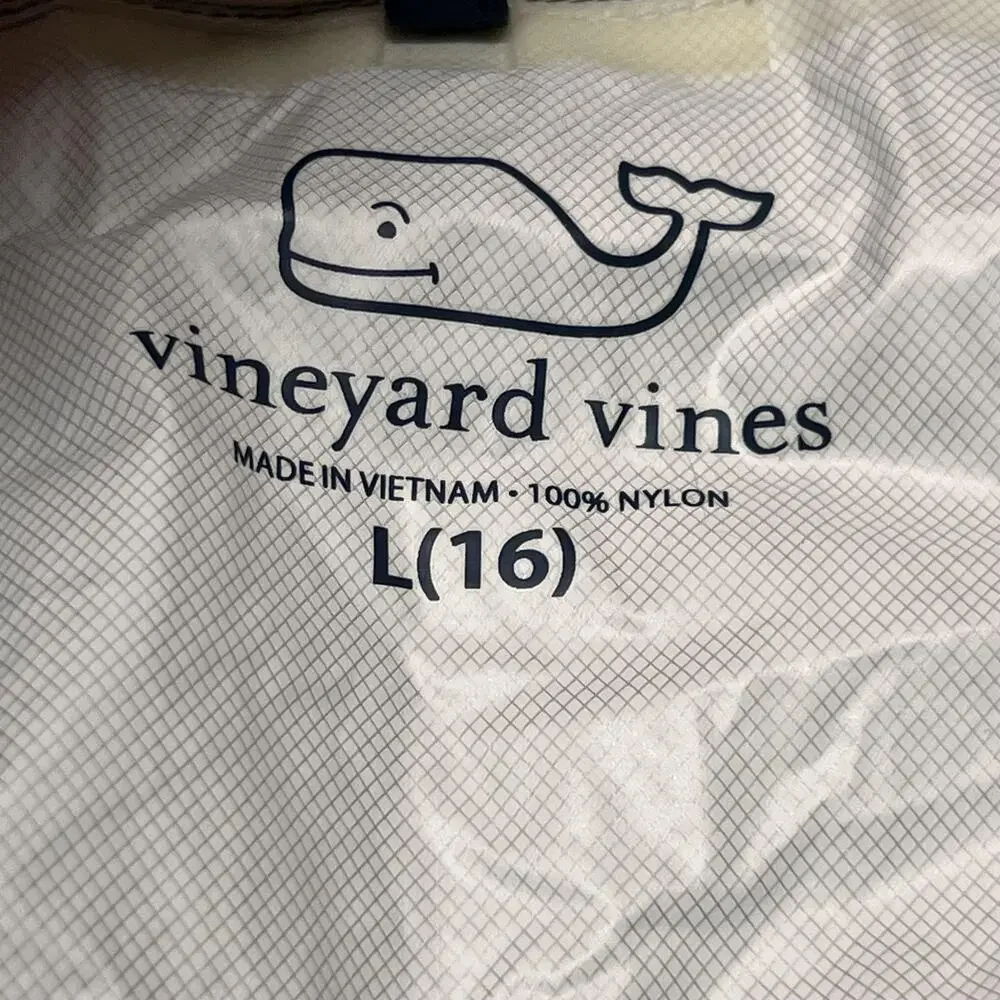 Vineyard Vines Jacket Boys Large 16 Blue Hooded Waterproof Nylon Rain Coat